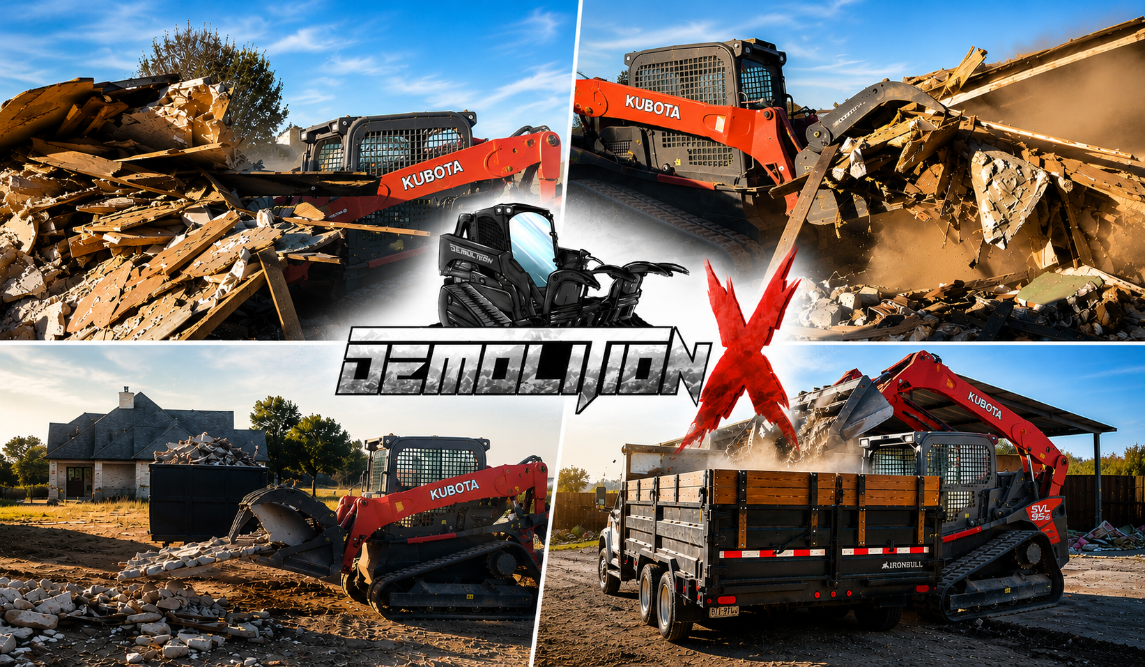Demolition X skid steer job site